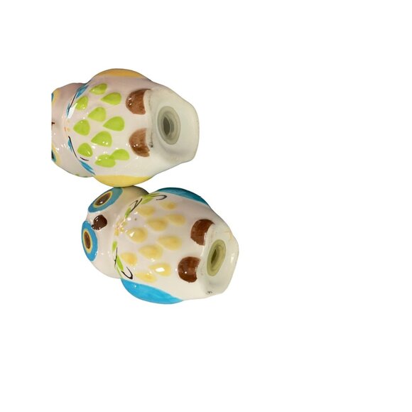 Blue Yellow White Owl Salt and pepper Shakers Vintage Ceramic - Picture 4 of 4